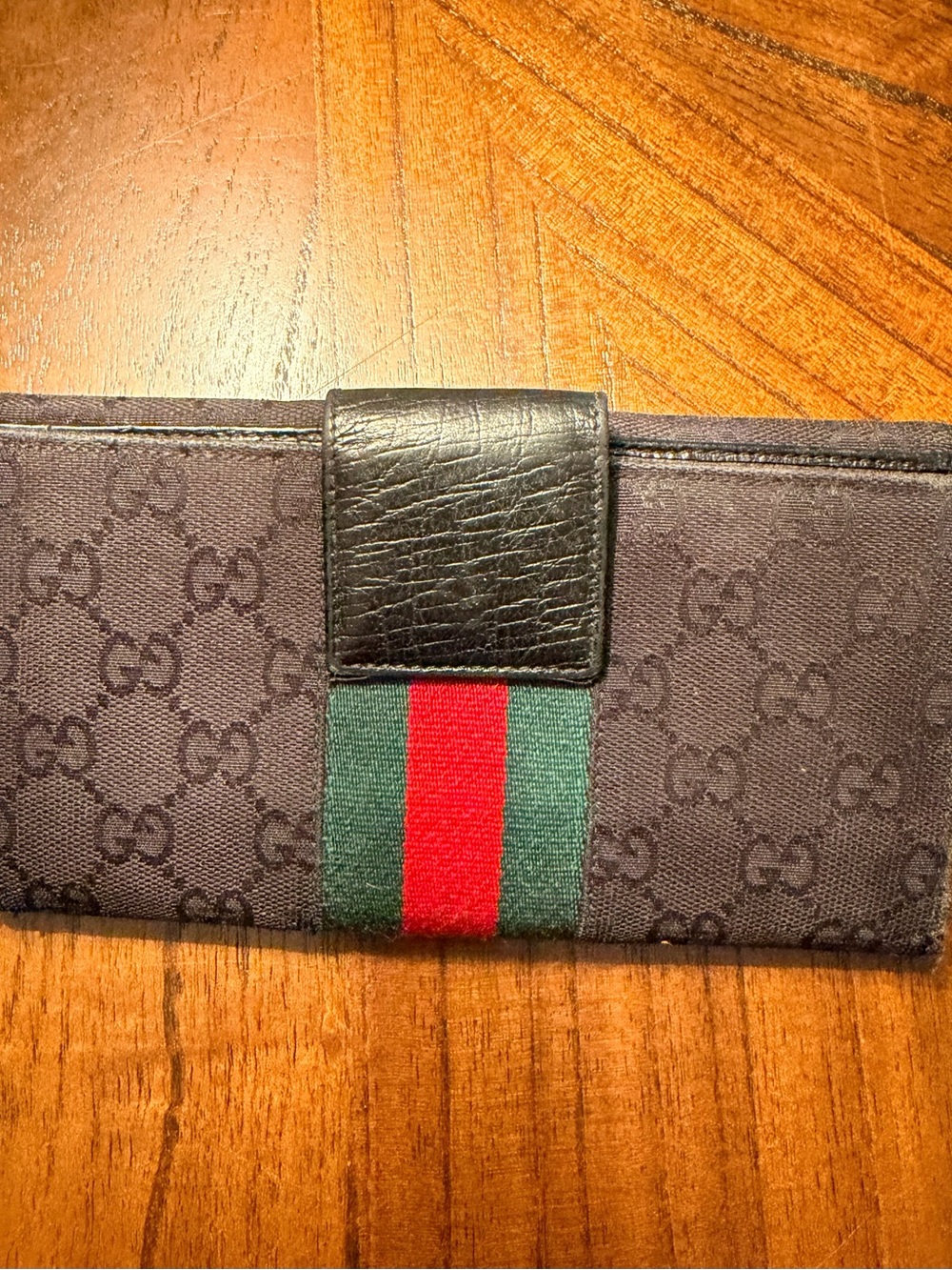 Vintage and well loved Gucci Black GG Canvas Wallet Gold Horsebit - Picture 3 of 8